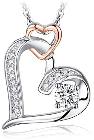 JewelryPalace Infinity - Collana con ciondolo in due colori di cuore e cubica, in argento Sterling 925, per donna, collana da ragazza, in argento di gioielli, collana regalo di compleanno 45 cm,