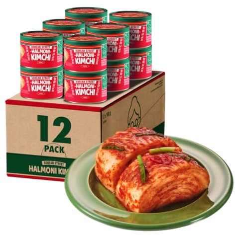 [Korean Street] Halmoni Kimchi in Scatola (160g x 12) – Kimchi Tradizionale Coreano, Senza MSG né Conservanti Artificiali, Cavolo Napa Piccante, Gusto Autentico della Nonna Coreana