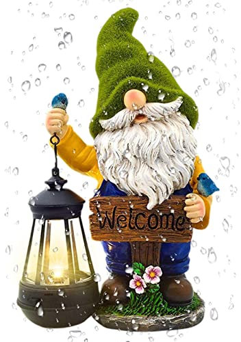 PURBLE Statua dello gnomo da giardino - Gnomi Solari Decorazioni per Cortile,Decorazioni artistiche per esterni con illuminazione a energia solare per la finestra del prato del patio