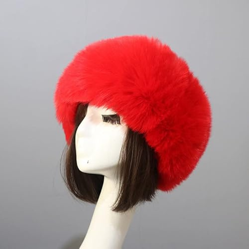 Damen Fellmütze Pelzmütze,Wintermütze Damenmütze Kunstfell Kunstpelz Mütze Klassische russische Kosakenmütze Winddichte Plüsch Warm Hut Weich Pelz mütze für Reisen,Skifahren,Wandern,Rot