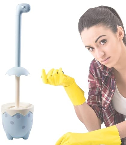 Spazzola e supporto per WC, spazzola da toilette per bambini, scopino per WC in silicone a forma di guscio d'uovo creativo, pulizia profonda, strumento di pulizia del bagno decorativo (blu)