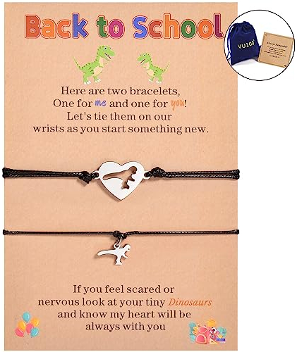 VU100 Mutter Tochter Armbänder Geschenke passende Dinosaurier Armbänder für Jungen Mädchen zurück zu Schule Armband Geschenke Trennungsangst Geschenk für Mama Oma Sohn Mädchen Jungen Enkelin(2schwarz)