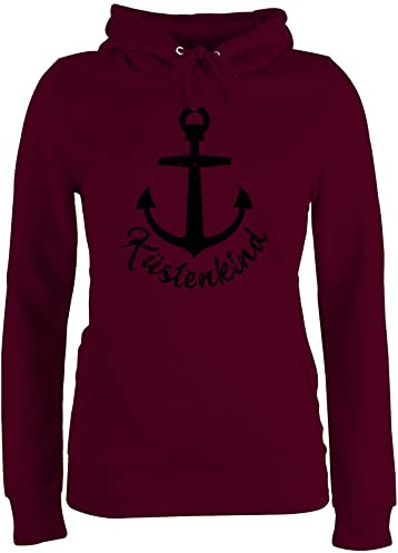 Shirtracer - Pullover Damen Hoodie Frauen - Sprüche Statement - Küstenkind mit Anker - schwarz