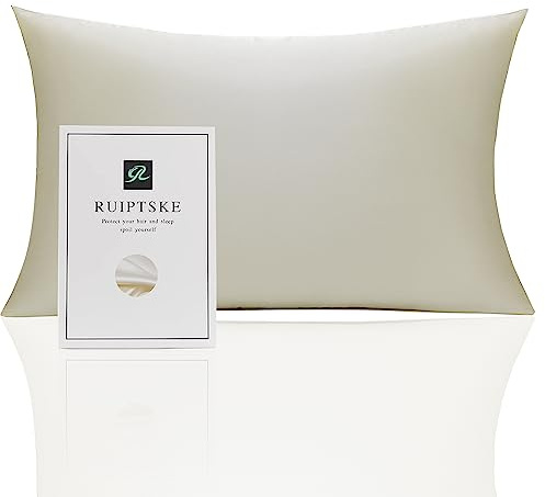 RUIPTSKE Natural Silk Federa, ipoallergenico, 22momme, 100% Seta, 600 Filati, con a Scomparsa Cerniera (Rice Yellow, 50x75cm)