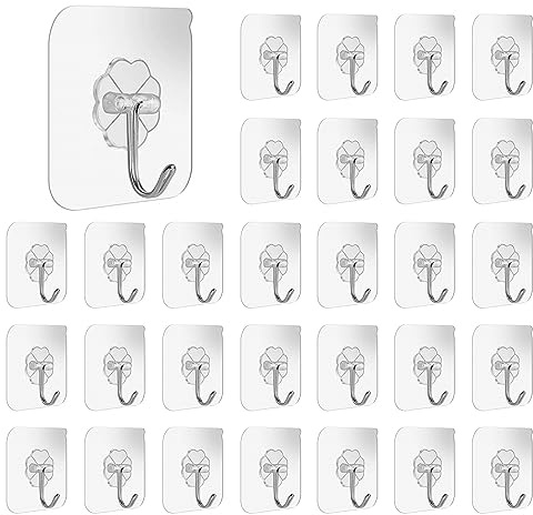 JurciCat Klebehaken 30 Stück Selbstklebende haken Wandhaken Haken selbstklebend klebehaken extra stark für Badezimmer Küche Bad Wand Decke