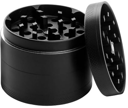 Glamified Herb Grinder Zinc Alloy - 4 Layer Easy to Grip Metal Grinder for Smooth Grinding with Scraper, Magnetic Lid, Pollen Catcher and Mesh Filter (Black 50mm)