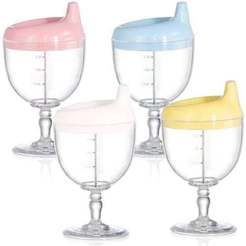 Goaste Lot de 4 verres à vin en plastique anti-déversement avec couvercle pour enfants de plus de 3 ans Couleurs assorties 200 ml