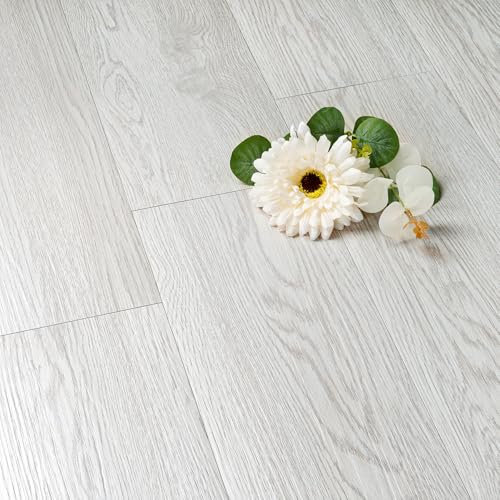 FunStick Pavimento PVC Adesivo Cucina Grigio Effetto Legno Piastrelle Adesive Pavimento PVC Mattonelle Adesive Bagno Bianco Decorativi Pavimento Adesivo Effetto Legno Salotto 90×15CM 17 Piastrelle