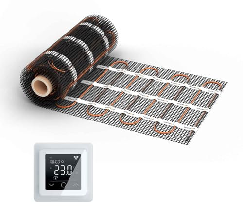 WARMON elektrische Fußbodenheizung für Fliesen: Zweiader-Heizmatte WARMON CLASSIC 150 W/m², heating mat, mit Thermostat nach Wahl, Thermostat:MCS 750 WiFi - Weiß, Mattengröße:5 m²