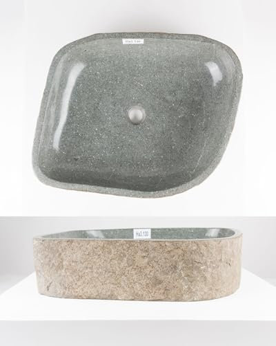 70 cm oval Naturstein Waschbecken grau von WOHNFREUDEN - Stein Aufsatzwaschbecken Naturstein Waschbecken Badezimmer Waschbecken Bad Handwaschbecken