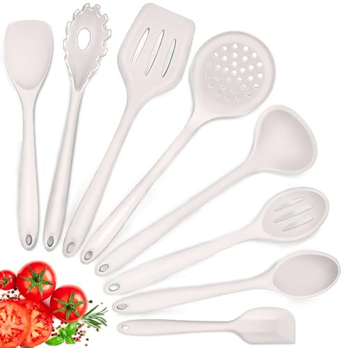 Herogo Set di utensili da cucina in silicone, 8 pezzi, set di utensili da cucina, resistenti al calore, antiaderenti, lavabili in lavastoviglie, colore kaki
