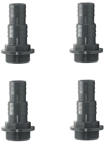 HAF 4X PVC Druckschlauchtülle mit 32mm 38mm x 1 1/2 | Schlauchtülle x Außengewinde | Schlauchverbinder aus grauem PVC-U | PN16 für Poolfitting, Pool, Schwimmbad, Poolverrohrung, Druckleitung