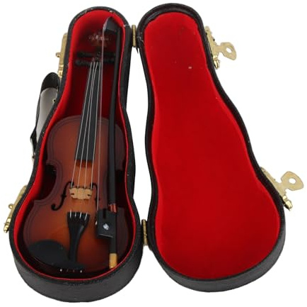 Mini Violon Violon Miniature en Bois avec Support, Archet et étui, Modèle de Violon, Mini Instrument de Musique pour Accessoire de Maison de Poupée, Décoration de Bureau à