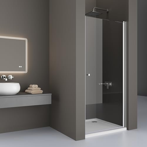 DOOLEEWEE Duschkabine Duschtür Nischendrehtür 70 x 185 cm Nischentür Schwingtür ESG Glas Dusche Glastür Dusche Pendeltür Dusche Duschtrennwand