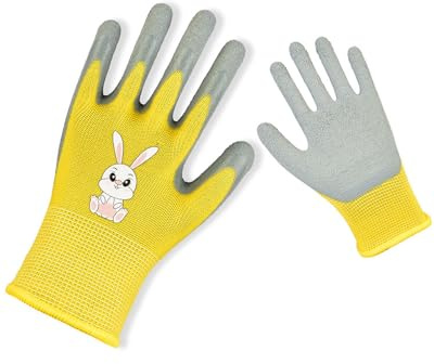 LEEQBCR 1 par de guantes de jardinería para niños, guantes amarillos de jardinería para niños, guantes de trabajo para niños y niñas de 7 a 11 años (XXS)