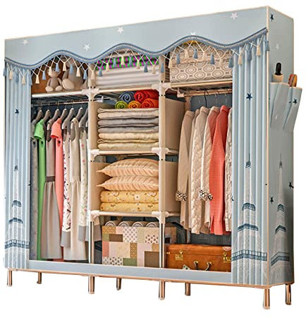 Kleiderschrank Tragbare Kleiderschränke aus Segeltuch, Faltbarer Kleiderschrank, Schrank-Aufbewahrungsorganisator mit Kleiderstange, Stoffbezug für Kleidung, Taschen, Schuhe,B-168x46x172cm