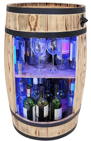 weeco Weinschrank Barschrank LED RGB - Leuchten - Weinregal Holz - Bar Schränk - Wein Rack - Holzbar - Flaschenständer deko - Elegante Möbel - Holzfass 80x50cm