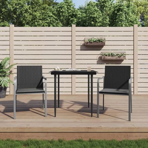 JUDYY Gartenstühle mit Kissen 2 STK. Schwarz 56x59x84 cm Poly Rattan Gartensessel, Campingstuhl, Hochlehner, Balkonmöbel, Balkonstuhl, Terrassenstühle, Balkon Stuhl, 364094