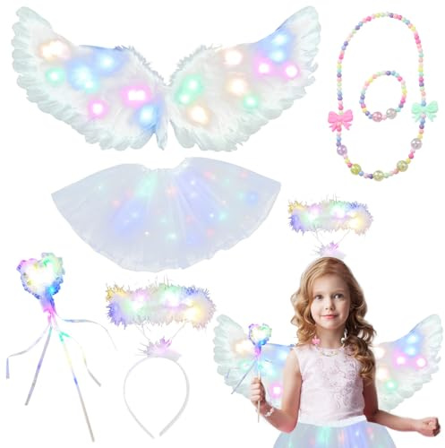 GAROMIA Alas de ángel blancas con alas de plumas de ángel, disfraz de ángel con alas de plumas, halo, cinta mágica, alas para niños, disfraz de ángel para mujer, para Halloween, disfraces, cosplay,