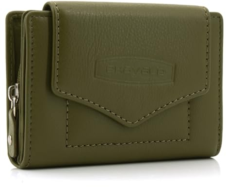 ekavale Geldbörse für Damen mit Druckknopf-Überschlag RFID weiches Leder (Oliv)