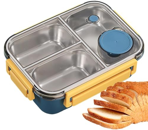 de acero inoxidable para niños, de acero inoxidable, Contenedor De Almuerzo A Prueba De Fugas Con Para Adultos De 3 Compartimentos, s de gran capacidad para niños, estudiantes, escuela, adultos, traba