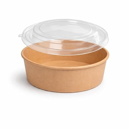 Arredo Chef Bol Salade Kraft 550 ml Couvercle en PET – Lot de 50 Bols Alimentaires en Carton Kraft Épais 320 g Anti-Graisse – Idéal Salades, Poké Bowls et Vente à Emporter