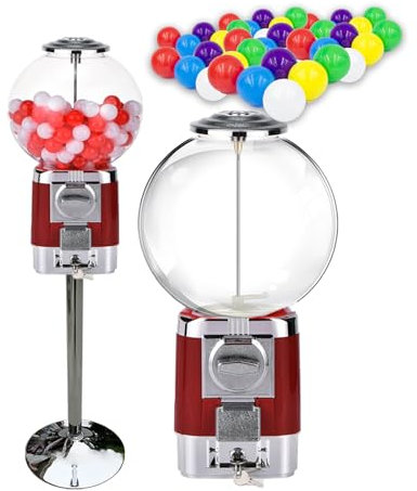 QXIWAOE Coffee Pod Gumball Machine,With Metal Stand&20 Colored Ball Shells Capsule Vending Machines,Commercial Coin Gumball Machine,Can Hold 240 Capsules-3.2cm,Used In Stores,At Home,red