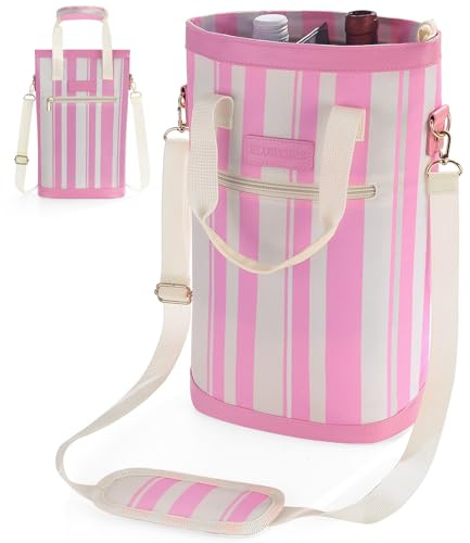 BLUBYEES 2 Bottle Wine Carrier, Insulated Wine Cooler Bag for Travel | 900D Oxford fabric, Leak-resistant insulated lining, Padded divider, Adjustable shoulder strap, Fits two 750 ml wine bottles