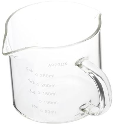 Baoblaze Espresso Measuring Glass Jug Cup Clear Glass Pitcher Double Spouts Anti Scald Handle Espresso Glass for Measure 250ml