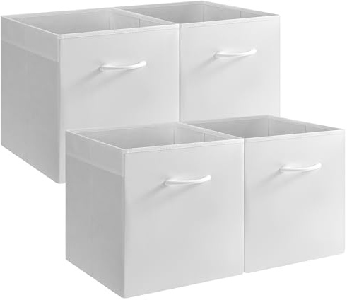 StorageWorks Aufbewahrungswürfel Stoff, 33 x 33 cm Körbe Aufbewahrung mit Griff, Aufbewahrungsbox für Kallax Regal, Stoffkisten Aufbewahrung für Kinderzimmer Organisieren, Weiß, 4 Stück