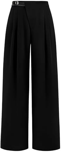 Stoffhose Damen Weites Bein - Freizeithose Mit Taschen High Waist Plissee-Hosen Einfarbig Elegante Palazzohosen Oversized Locker Anzughose Baggy Bequem Büro Pants Business Breite-Hosen