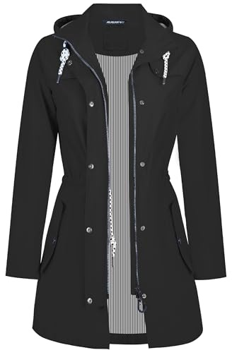 EnduaReve Regenjacke Damen Lang Wasserdicht Atmungsaktiv Regenmantel Übergangsjacke Kapuze Outdoor Jacke S-3XL
