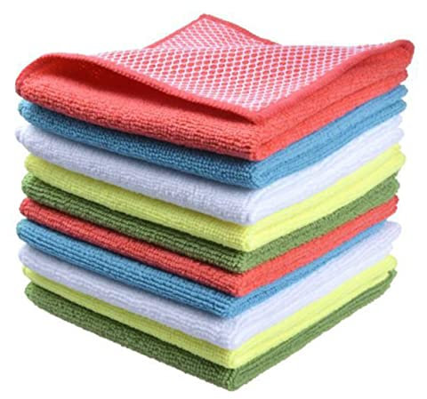MOBUTOFU Fiber Kitchen Cleaning Cloth and Duster Cloth Set Mesh, Highly Absorbent Microfiber Kitchen Accessories, 4pcs Random Colors for Household Cleaning