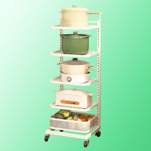 Kitchen Pan Lid nizer Stand for Worktop Pan and Saucepan Racks with Free Standing Microwave Shelf Countertop Pan Stand with White Finish