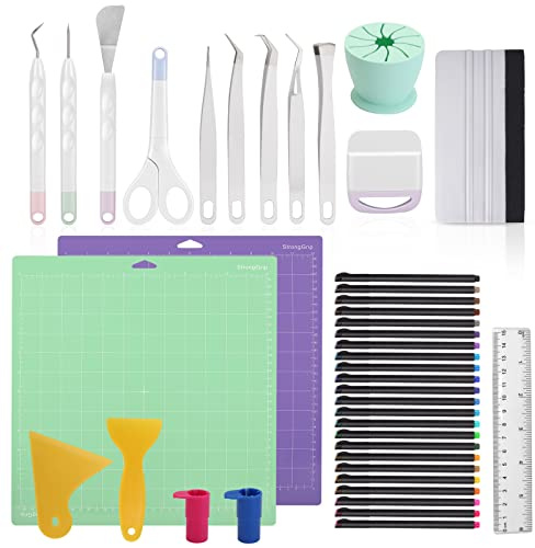 YGboost Ultimatives Zubehör-Bundle für Cricut Maker & Explore Air: Enthält Vinyl-Werkzeugset, Entgitterwerkzeug, Entferner-Set, Schaber, Spatel, Schrottsammler, Schneidematte, Lineal Feinspitzstifte
