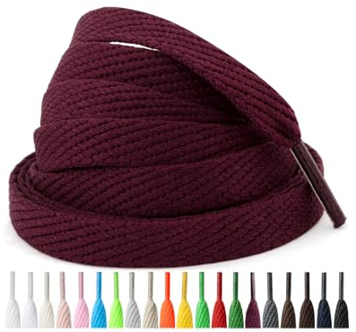 Handshop 2 Pairs Flat Sneaker Shoe Laces 2/5 in 20 Colors, Wide Shoelaces for Athletic, Skate Shoes Burgundy 36 Inch