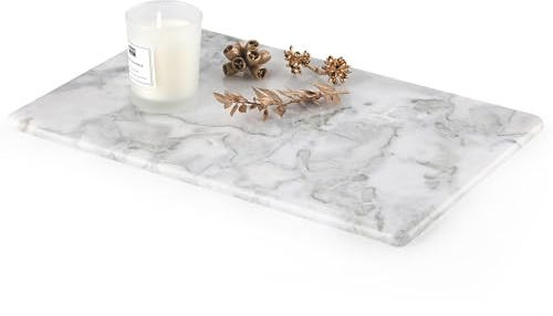 Cahzfie Luxuriöse Afrika Naturmarmor Badezimmer Tablett, Marmortablett, Kerzentablett, Schmuckablage, Deko Tablett für Küchenspüle, Badezimmer, Arbeitsplatte, Schwämme, Kosmetik (Bianco Palomino)