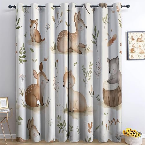 Vorhänge Blickdicht H166 x B75 cm (2er Pack) Verdunklungsgardine Aquarell Dschungeltier Drucken für Kinderzimmer, Creme für Mädchenzimmer Schlafzimmer Wohnzimmer Küche mit Ösen