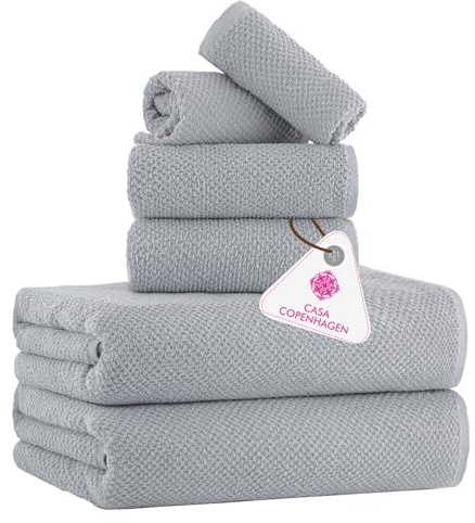 Casa Copenhagen, 6teiliges Designer Handtuch Geschenkset aus 100% ägyptischer Baumwolle Grau Violett, 600 g/m² (2Badetücher, 2Handtücher, 2Waschhandschuhe) Geschenkbox für Damen & Herren