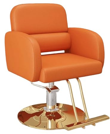 Friseurstühle Billige Ergonomie Höhenverstellbar Drehbar Barberstuhl mit Vergoldetem Tellerfuß und Fußstütze für Friseursalon Barbershop Spa Tattoo Shop(Orange)