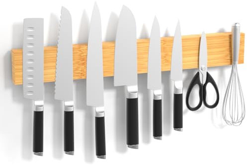 SMART&COOL Magnetic Knife Holder for Wall, 45CM Bamboo Magnetic Knife Rack with Extra Strong Magnet for Knives, Kitchen Utensils and Tools, Include Adhesive Tape and Screws