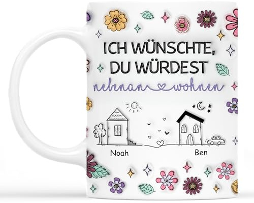 Geschenke Mall Personalisierte Tasse - Ich Wünschte Du Würdest Nebenan Wohnen Version 5 - Beste Freundin, Bester Freund, Nebenan Wohnen (2 Personen)