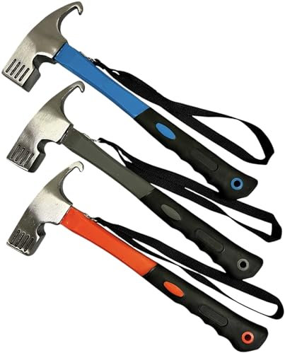 KOVA® 3x Campinghammer, drei verschiedenen Farben, mit Handschlaufe - Zelthammer mit Heringzieher - Praktischer Robuster Hering Camping Hammer zum Zelten & Heringe Herausziehen - für Zelt & Outdoor