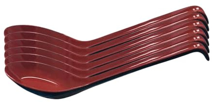 Ever Unison Japanese Style Red Melamine Soup Spoons – 177.8mm Ramen Spoon Set | Traditional Curved Design | Reusable & Durable | (Pack of 6)