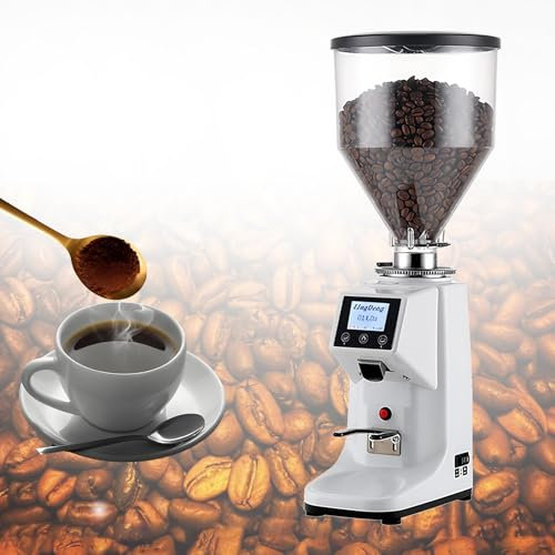 HEIHEIZI Molinillo de Café Profesional Eléctrico con Muelas Planas de 60mm, Tolva de 500ml/1500ml, 19 Niveles de Molienda Infinita, con Pantalla Táctil,1500ml-White