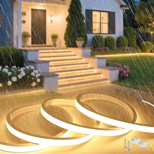 SUCIKORIO 10m Neon LED Streifen Ohne Netzteil 230V Direktanschluss Silikon Wasserdicht Feuerfest IP65 Led Strip Warmweiss 3000K 10mm Zuschneidbar Leds Lichterkette Außen Lichtband Aussenbereich