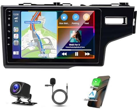 9 Inch Android 14 Car Stereo for Honda Fit Jazz 2014-2015 HD Touch Screen 2 Din Car Radio Receiver Head Unit w/Wireless Carplay Android Auto GPS Navi Bluetooth Wifi BT SWC FM Backup Camera, 2+32G