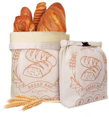 2 Pack Beeswax Bread Bags with Zipper, XL(13x17in) Sourdough Bread Storage for Homemade, Freezer Storage Bag to Keep Fresh, Cotton Beeswax Container, Baguette Bag with Liner Kitchen Baking (Off-White)