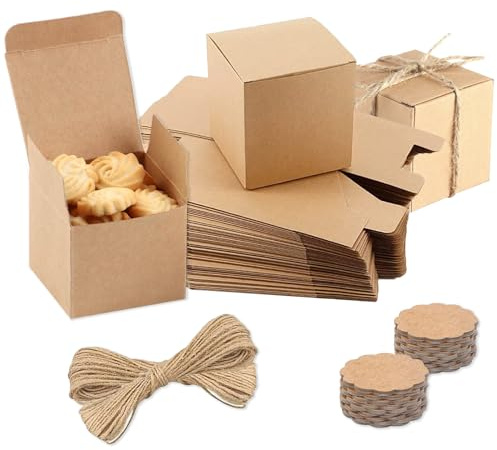 Karton Geschenkboxen, 50 Stück Kleine Schachteln mit Deckel 5 x 5 x 5 cm, Verpackungskartons mit Deckel, Kraftpapier Cardboard Box, Wiederverwendbare, Kraftpapier Geschenkbox, für Geschenke(Braun)