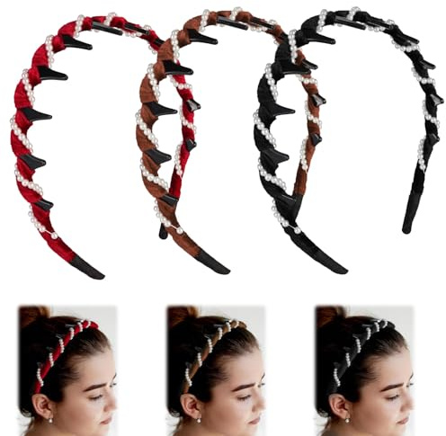 3pcs Vintage High Cranium Artificial Pearl Hairband,Women's Fashion Headbands,Damen Stirnband Retro Perlen Haarbänder,Weißes Kunstperlen-Stirnband, Make-up-Haarband,doppelseitiges Design